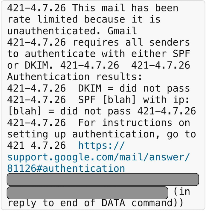 google authentication email error code